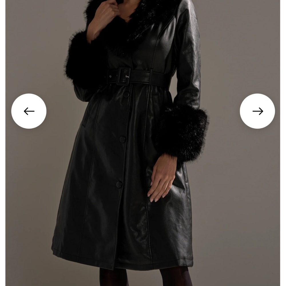 Avec Les Filles Black Leather Jacket with Faux Fur Trim
